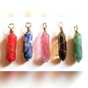 Crystal Natural stone healing pendants necklaces bundle lot gold wire wrapped
